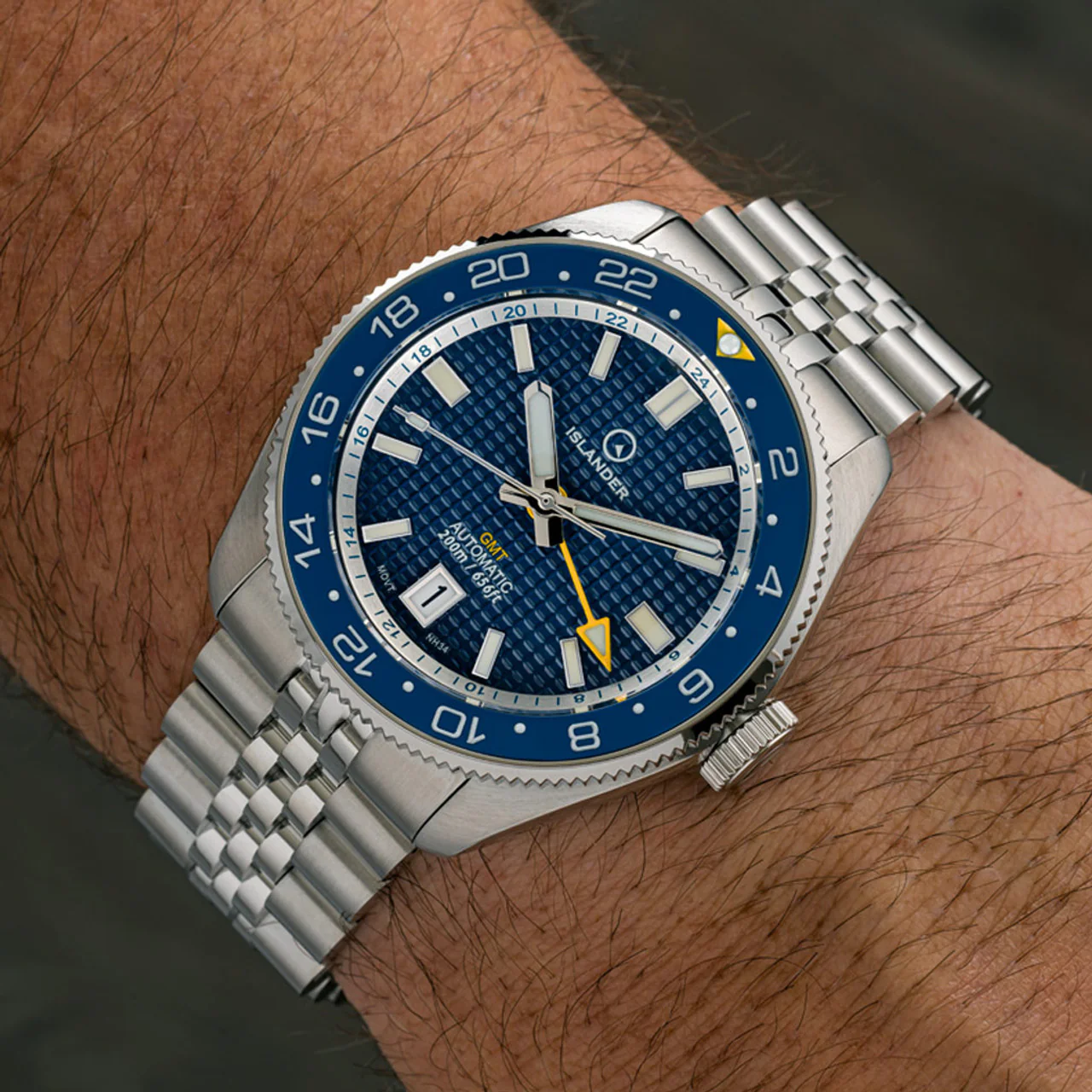 Islander Watch Automatic GMT Blue Waffle Dial #ISL-214 - Image 6