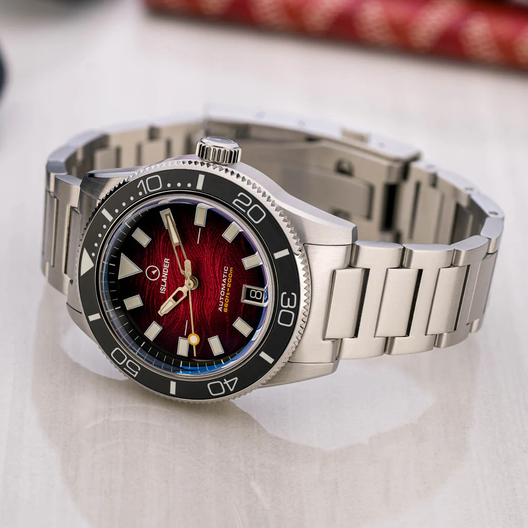 Islander Watch Bayport Automatic Maroon Wave Dial #ISL-310 - Image 4