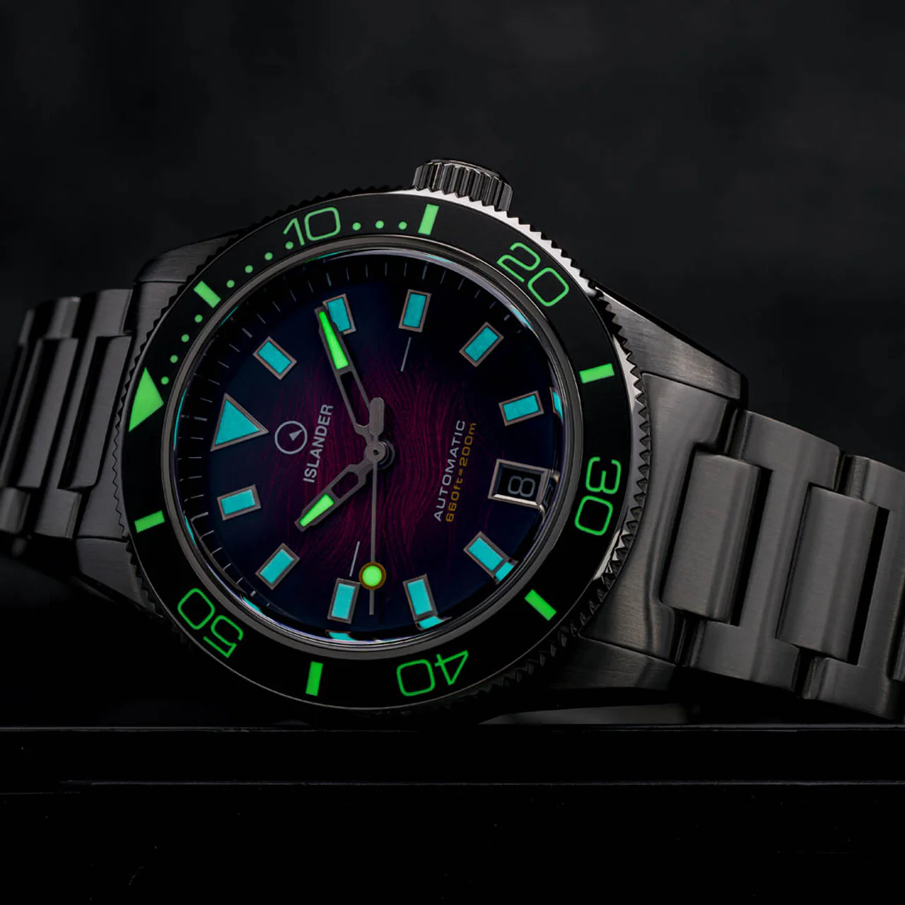 Islander Watch Bayport Automatic Maroon Wave Dial #ISL-310 - Image 5